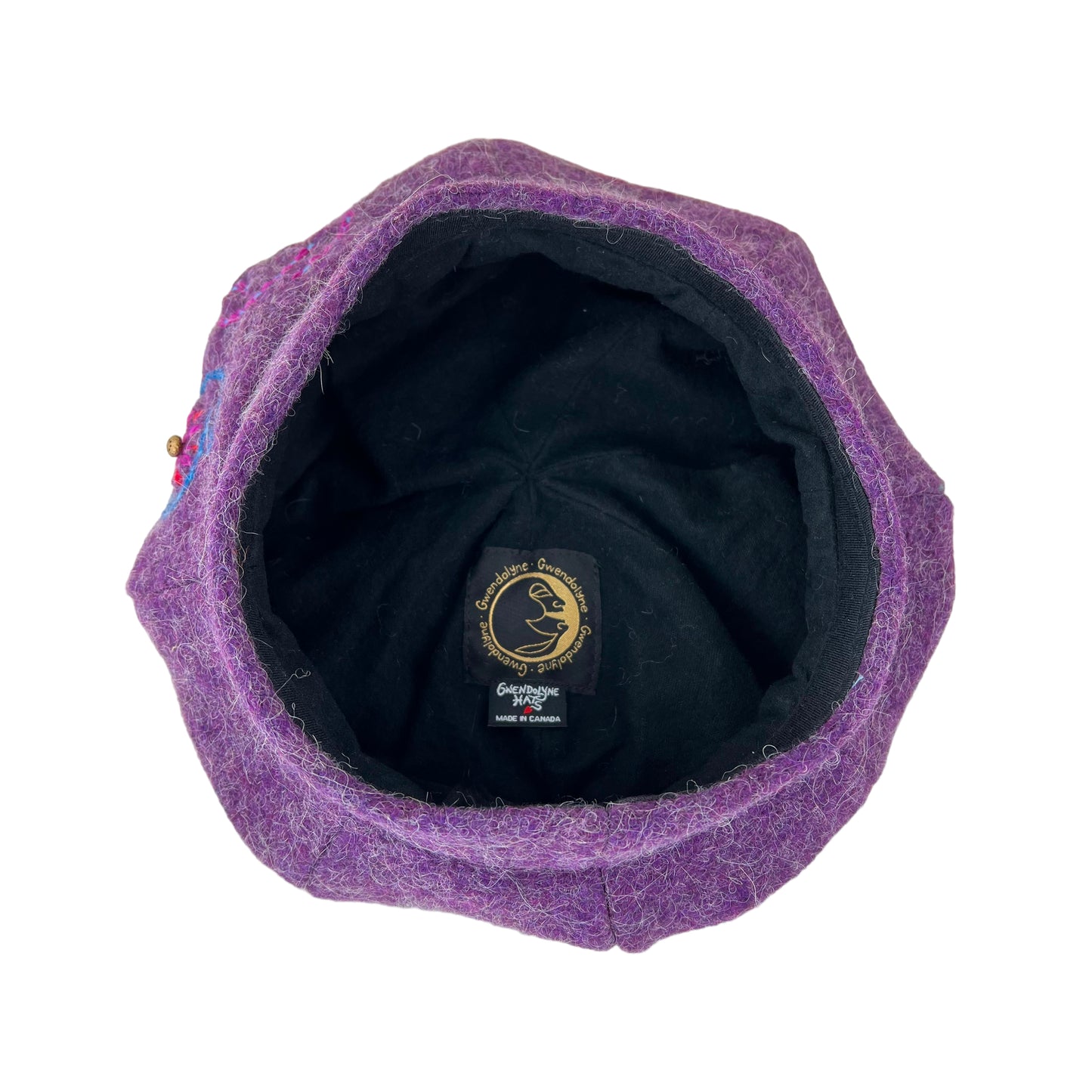 Purple Pumpkin Wool Knit Beret Tam Medium to Large Royal Blue Button PPE5