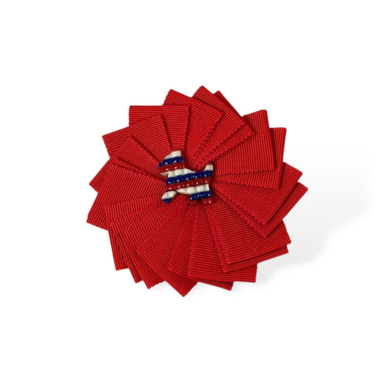 Red Vintage Doggie Button Cockade Ribbon Button Brooch edition #6