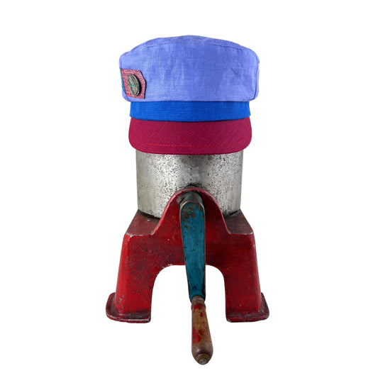 Periwinkle Blue and a Crimson Peak Robin Linen Cap Size Medium Small
