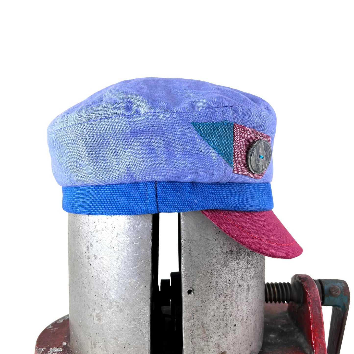 Periwinkle Blue and a Crimson Peak Robin Linen Cap Size Medium Small