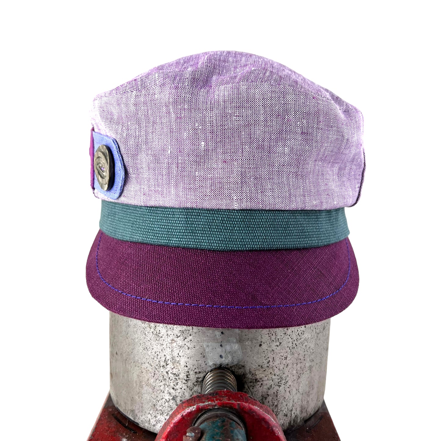 Lilac with Sage Green Band Burgundy Peak Robin Linen Cap Size Medium Small