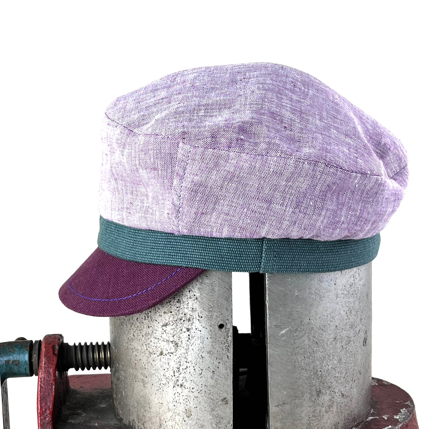 Lilac with Sage Green Band Burgundy Peak Robin Linen Cap Size Medium Small