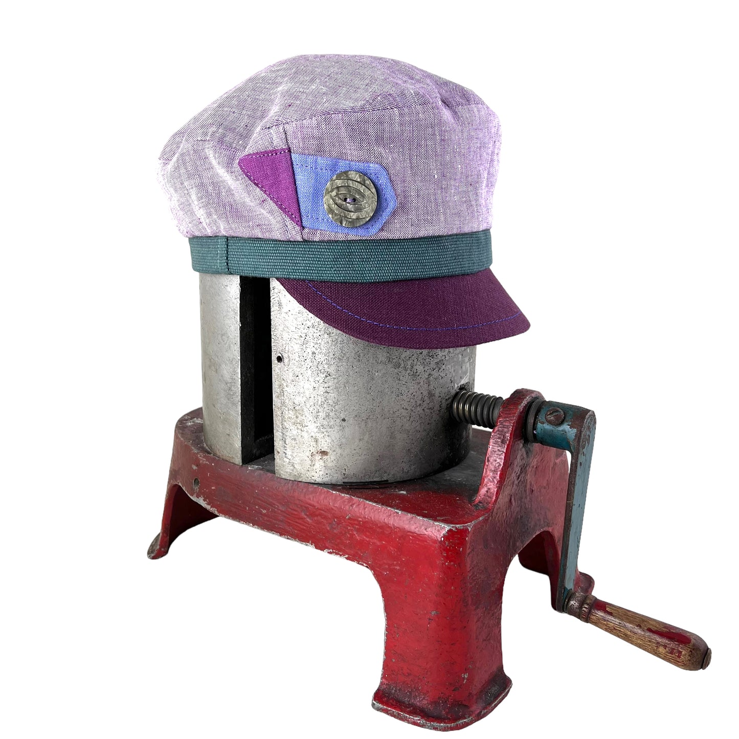 Lilac with Sage Green Band Burgundy Peak Robin Linen Cap Size Medium Small