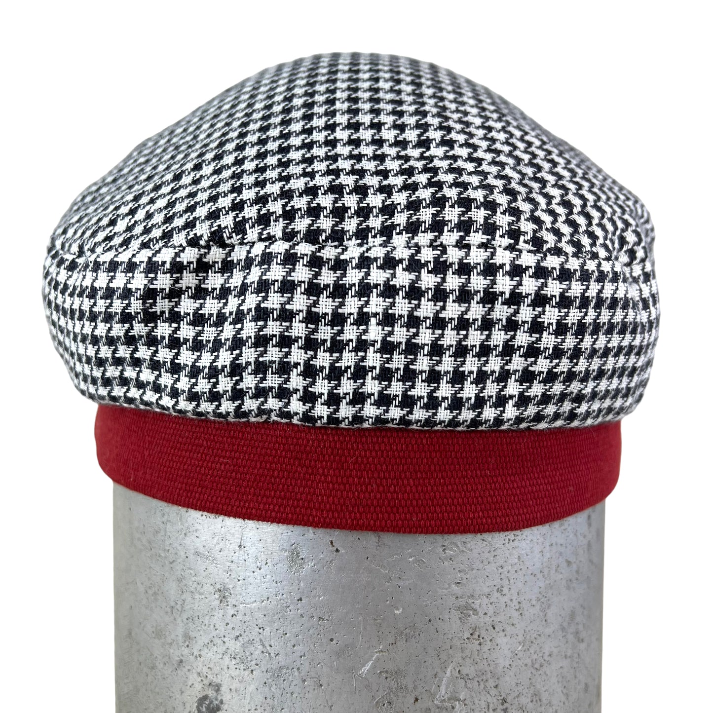 Robin Linen Cap Medium Large Black White Houndstooth Black Peak