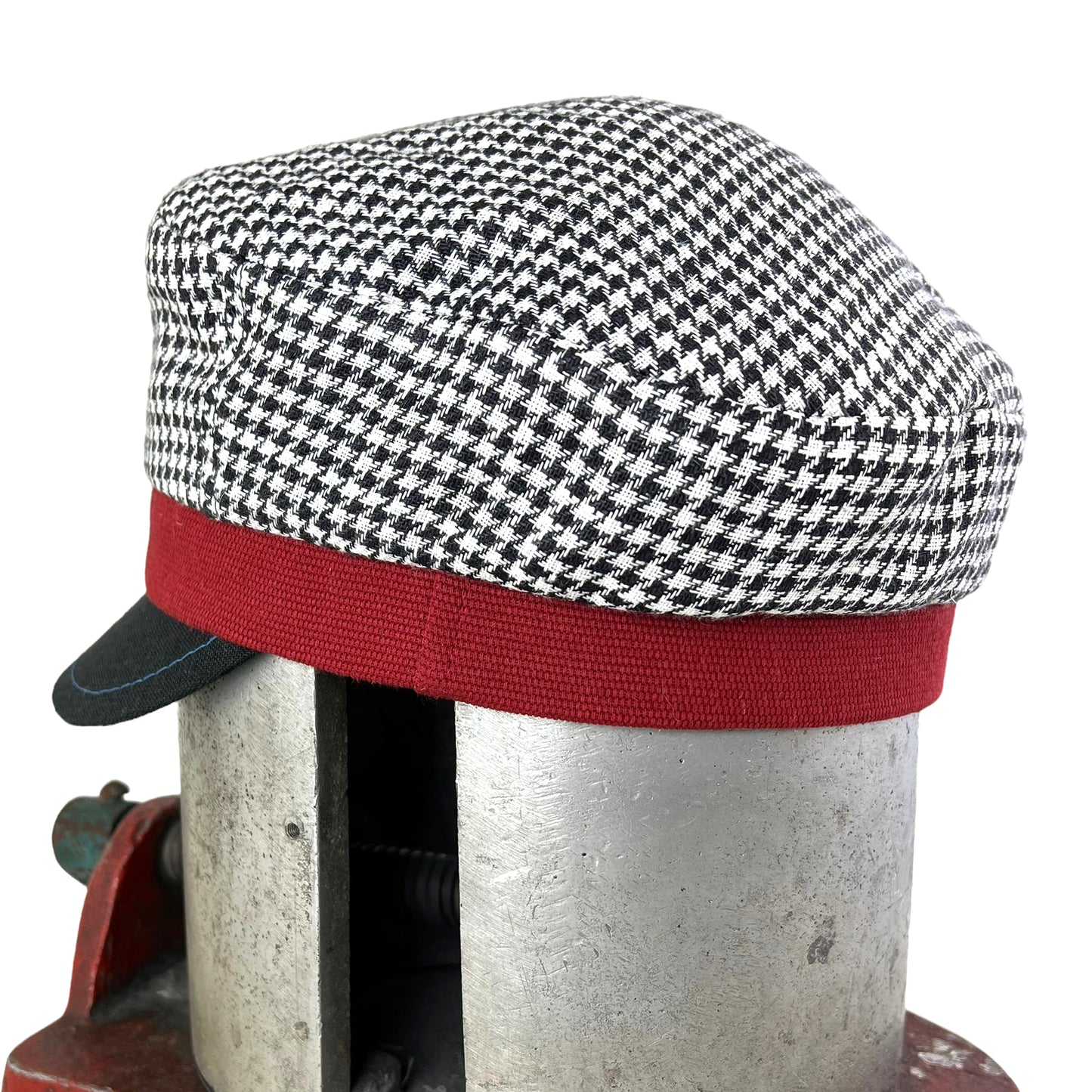 Robin Linen Cap Medium Large Black White Houndstooth Black Peak