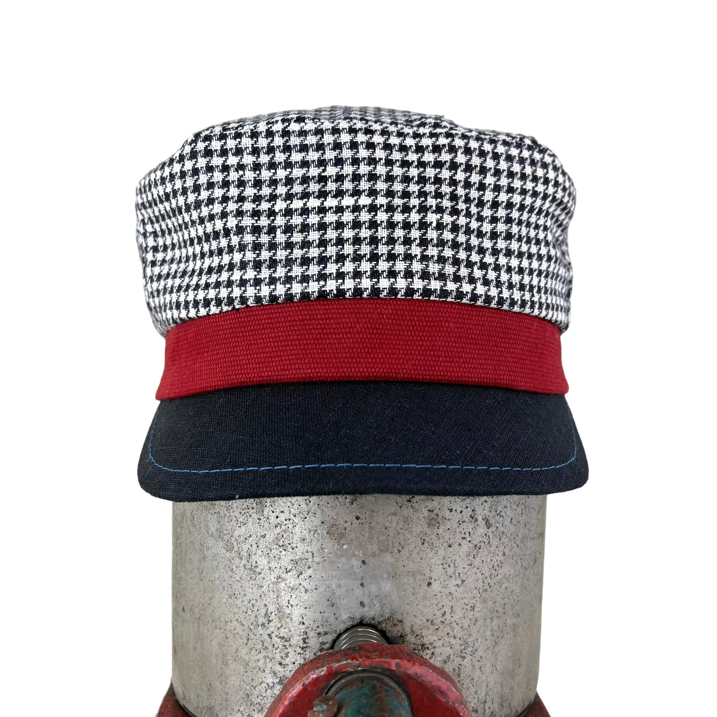 Robin Linen Cap Medium Large Black White Houndstooth Black Peak