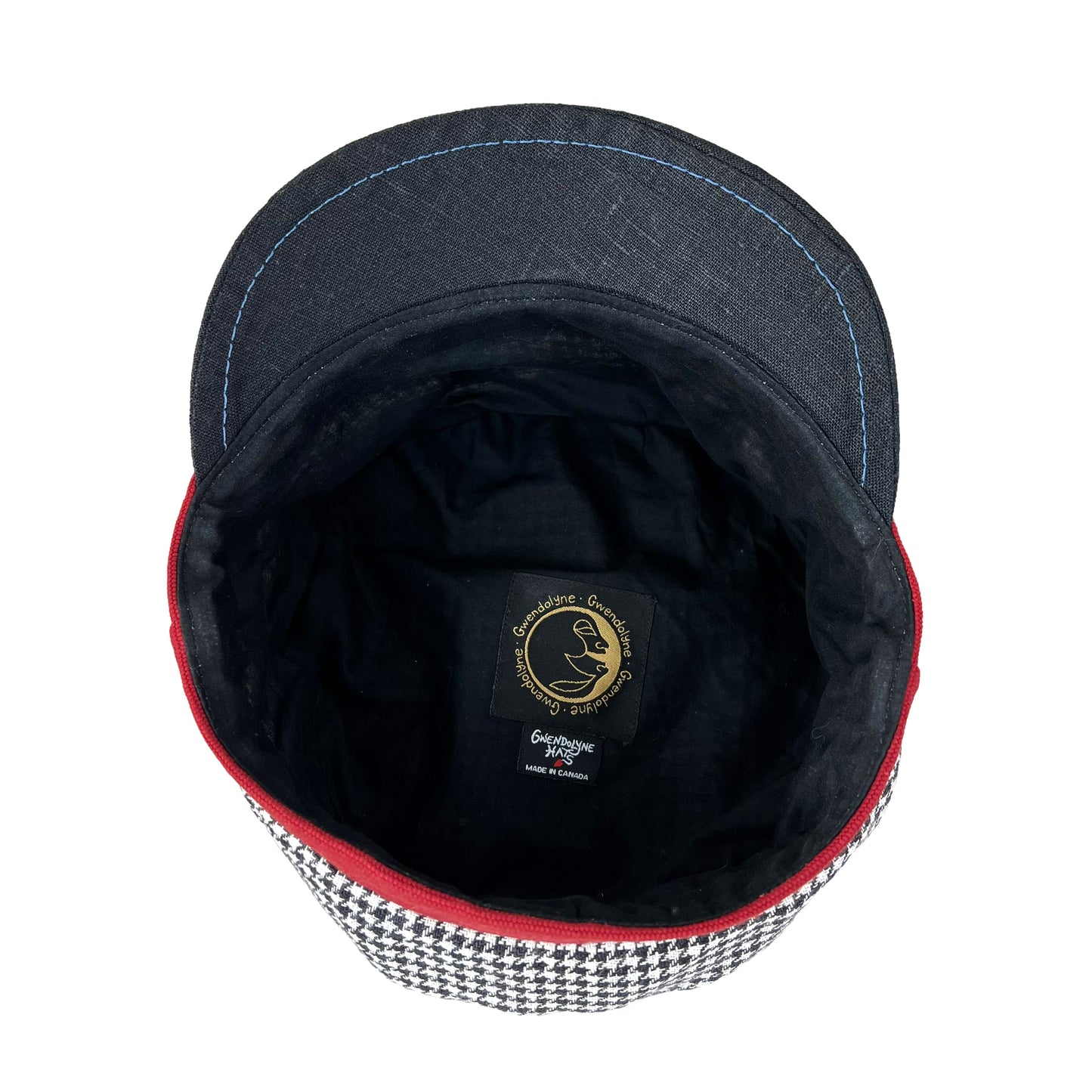 Robin Linen Cap Medium Large Black White Houndstooth Black Peak
