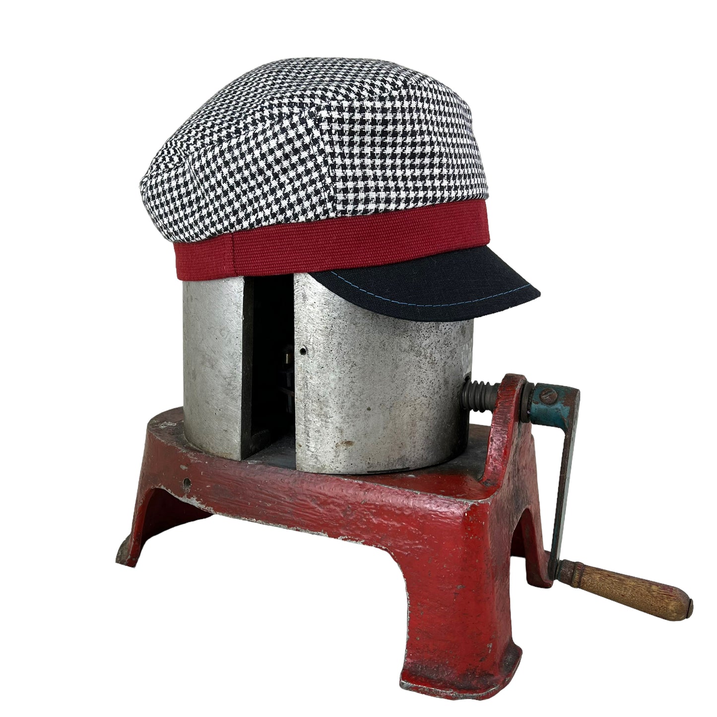 Robin Linen Cap Medium Large Black White Houndstooth Black Peak