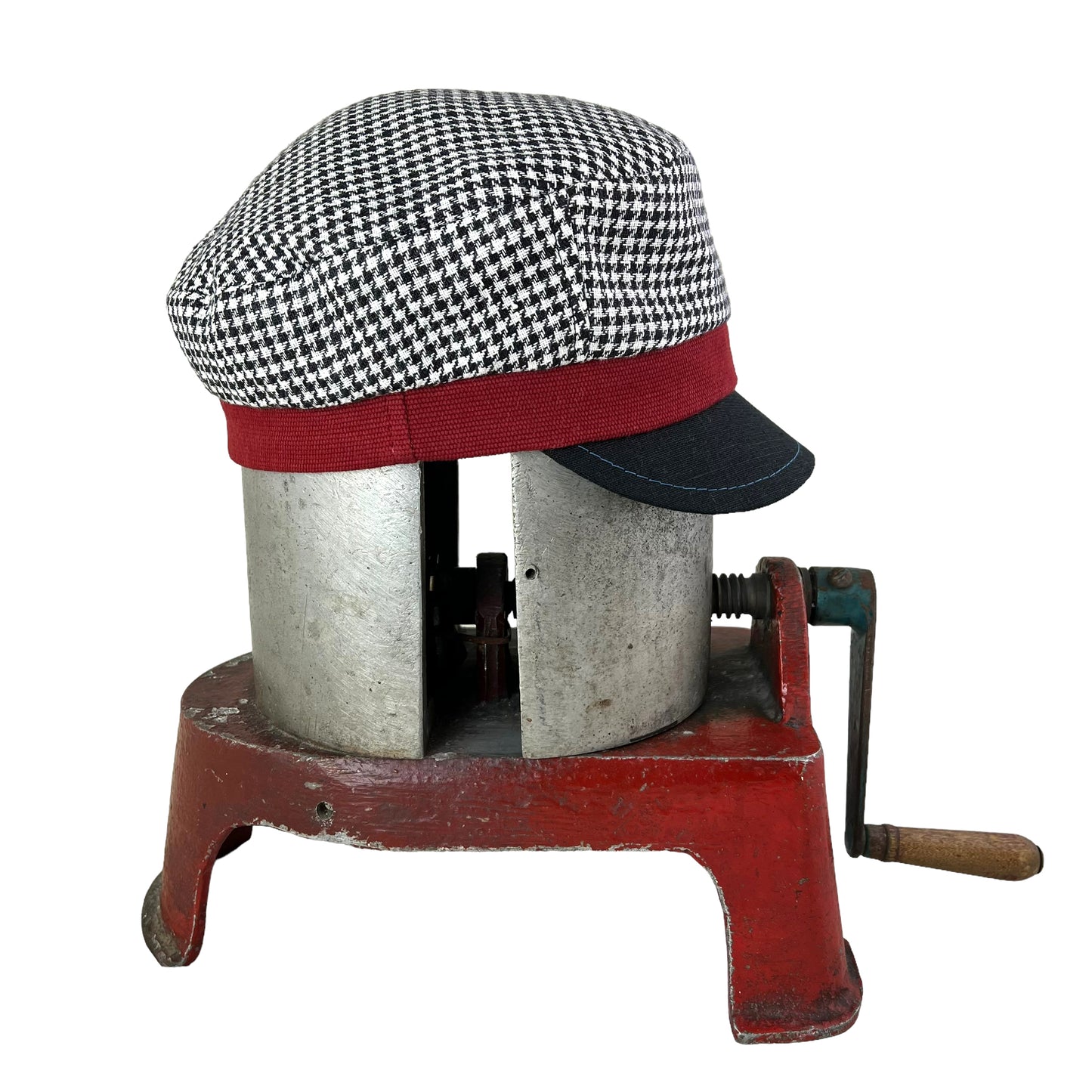 Robin Linen Cap Medium Large Black White Houndstooth Black Peak