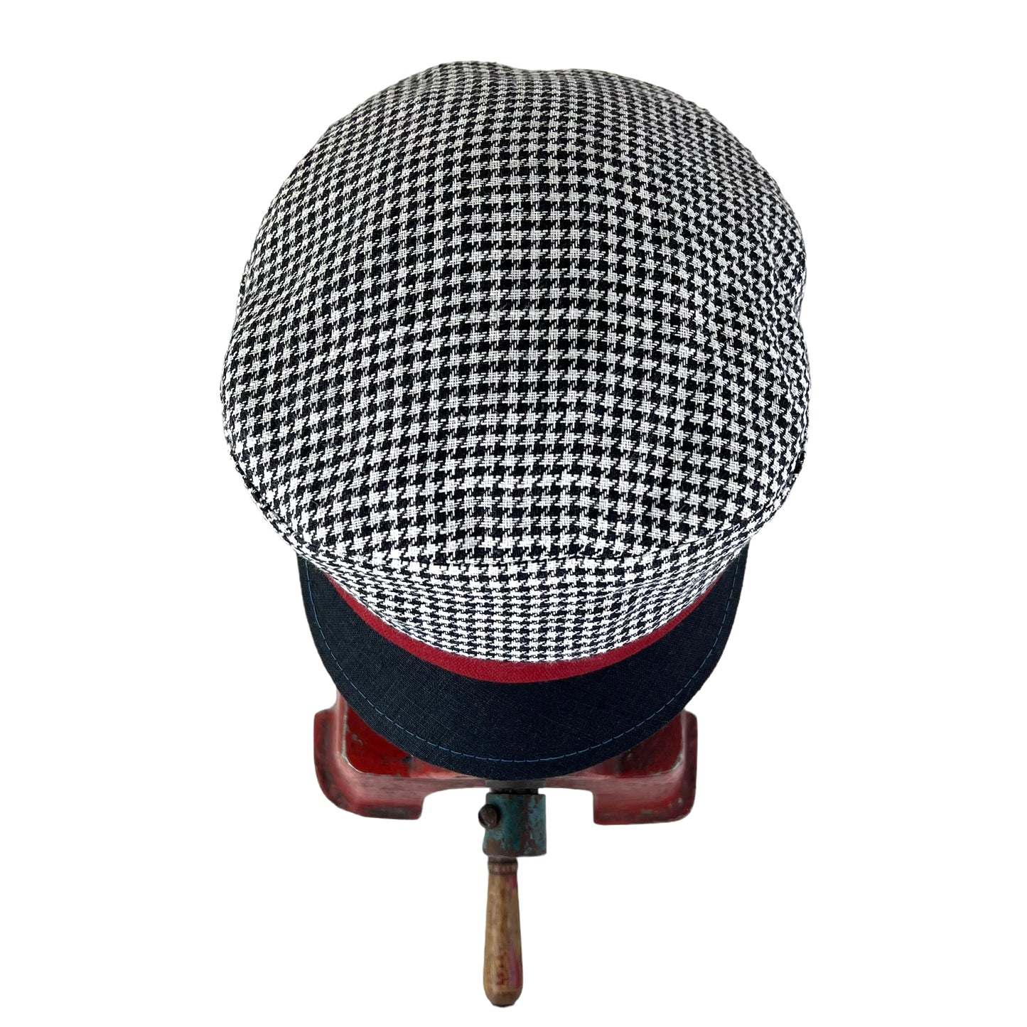 Robin Linen Cap Medium Large Black White Houndstooth Black Peak