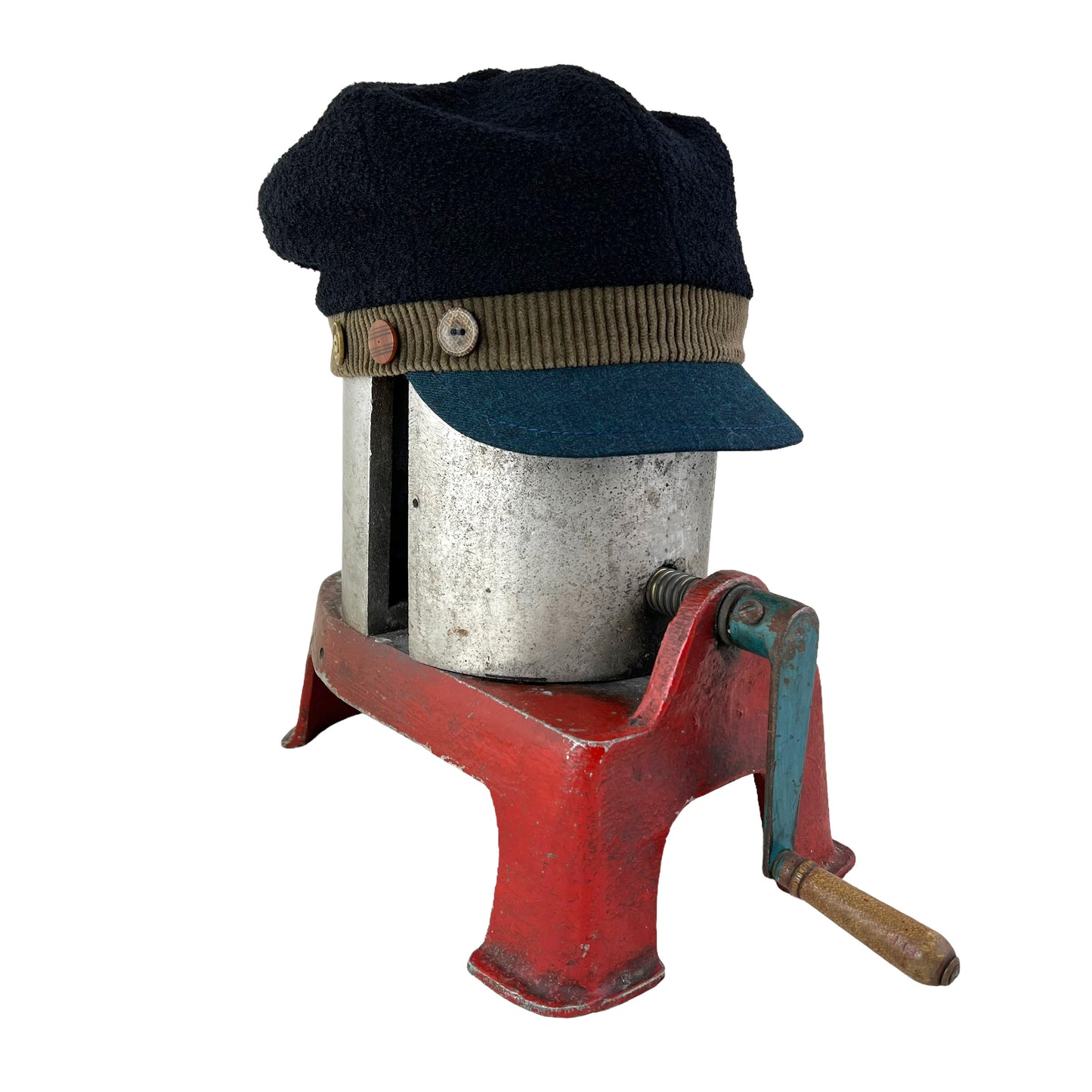 The Rowan Wool Bouclé Cap Medium Olive Band Blue Peak