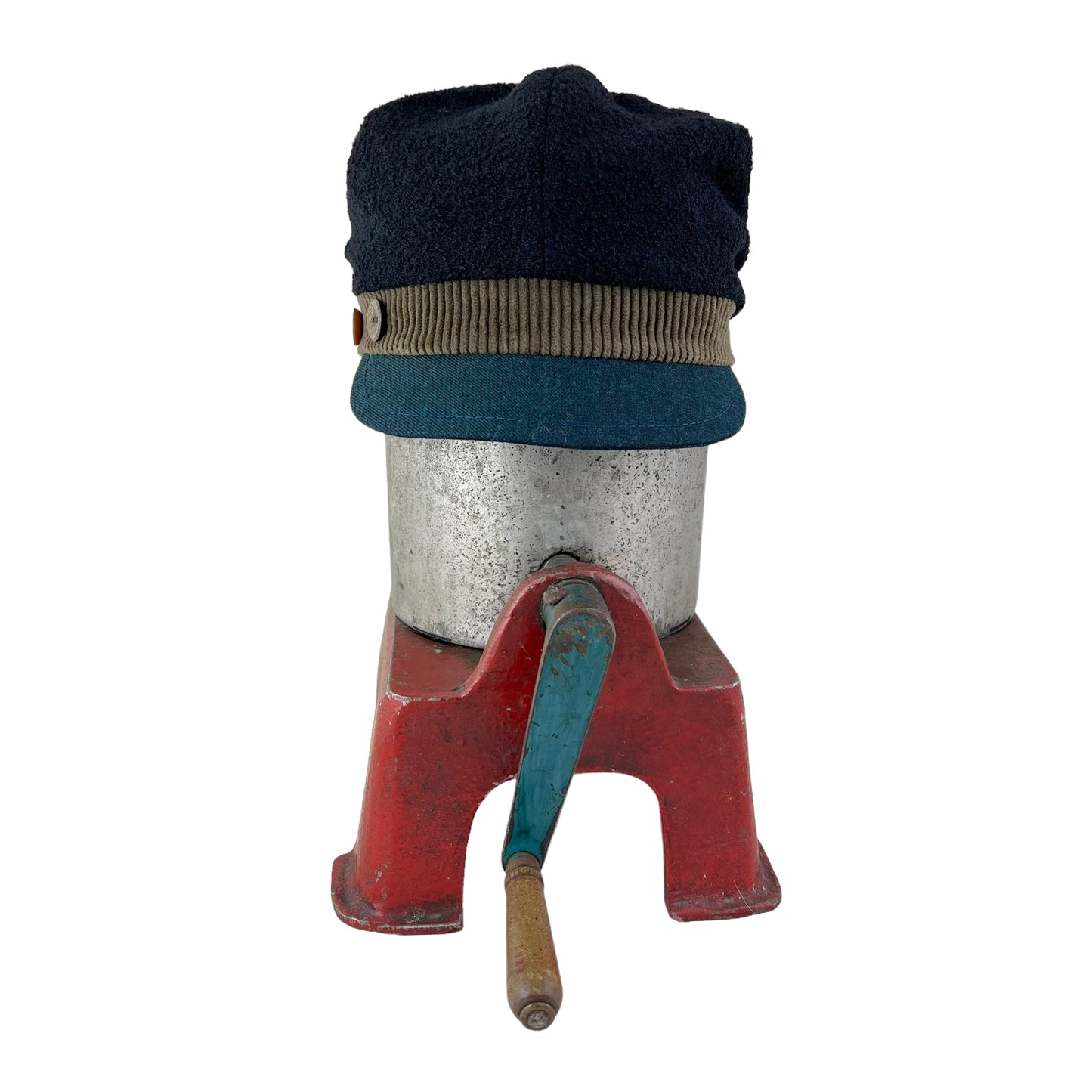 The Rowan Wool Bouclé Cap Medium Olive Band Blue Peak