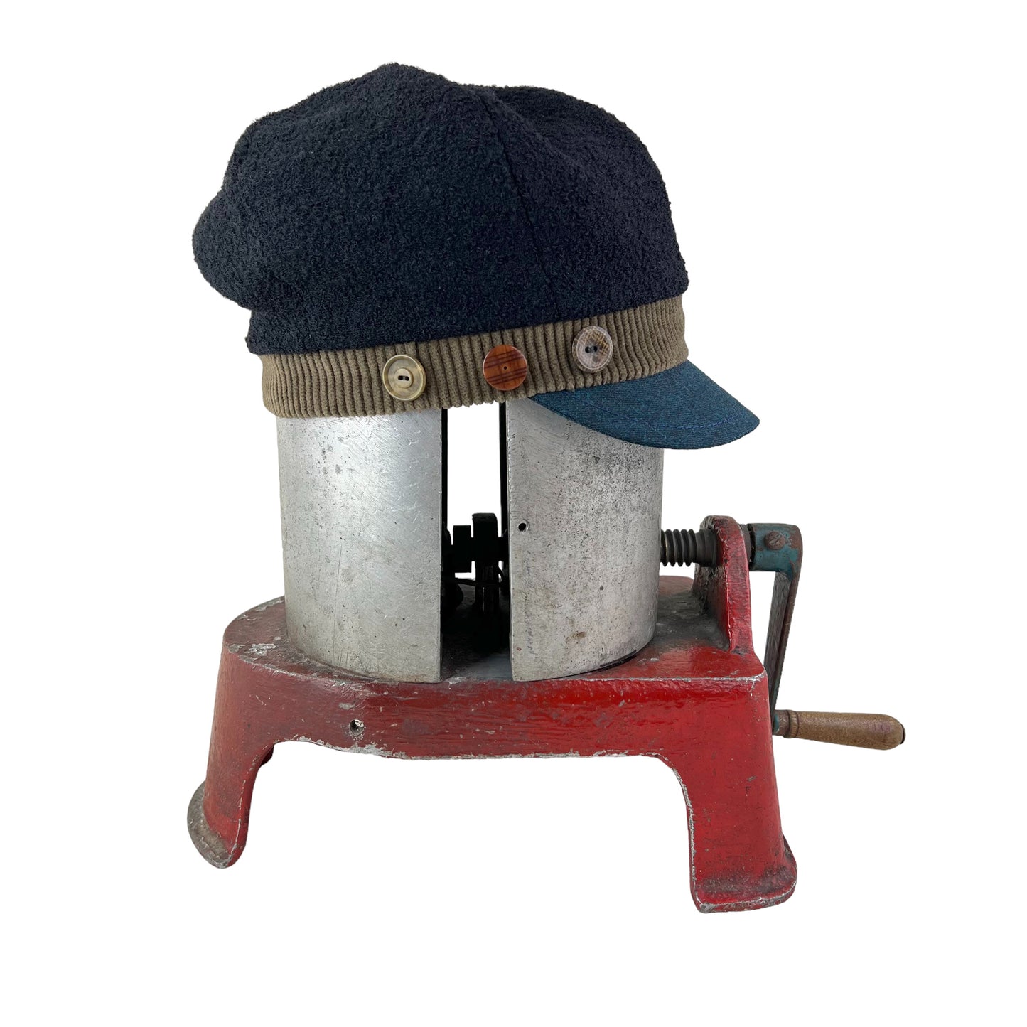 The Rowan Wool Bouclé Cap Medium Olive Band Blue Peak
