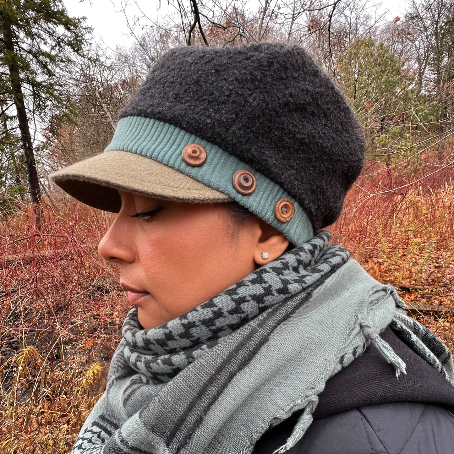 The Rowan Wool Bouclé Cap Large Sage Green Peak