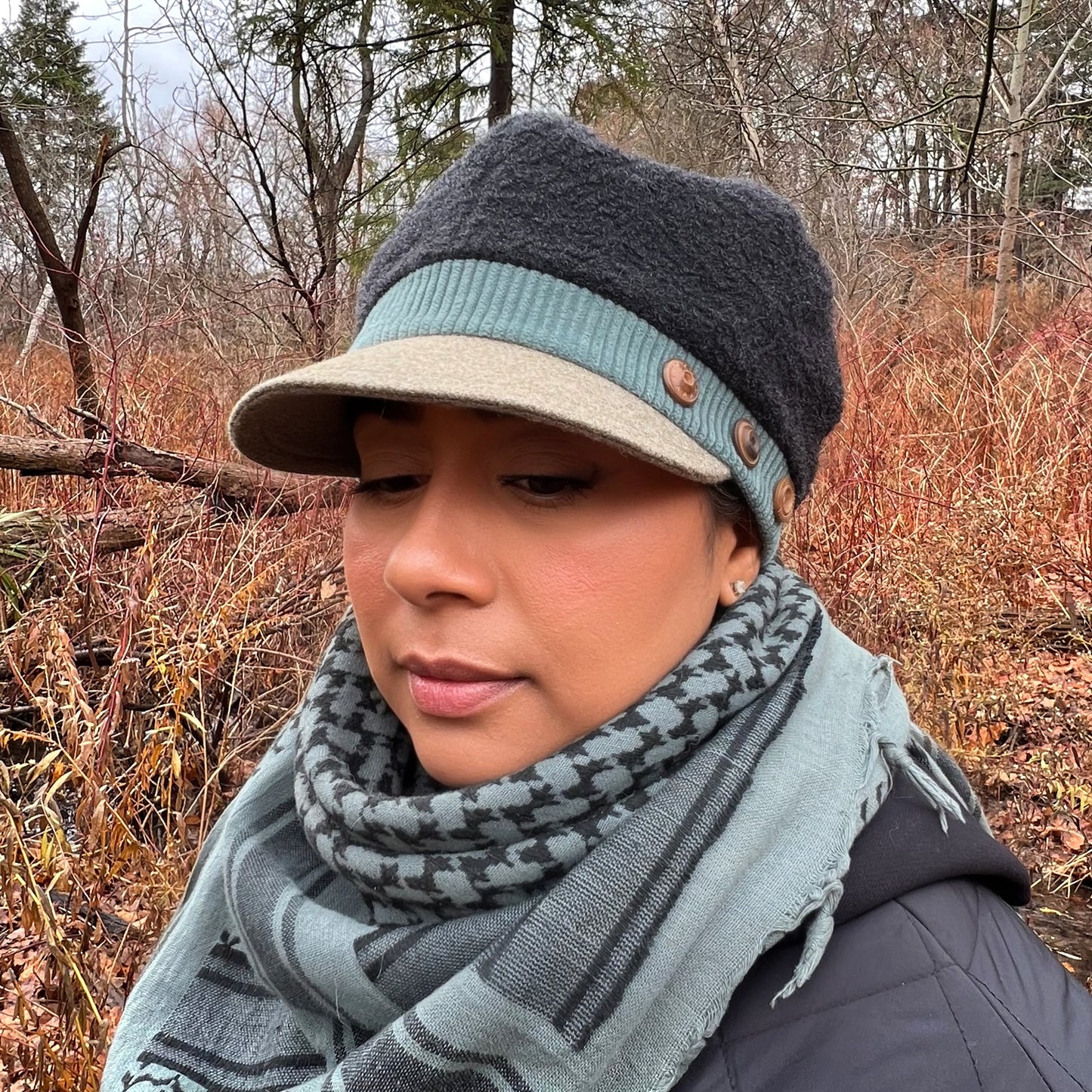 The Rowan Wool Bouclé Cap Large Sage Green Peak