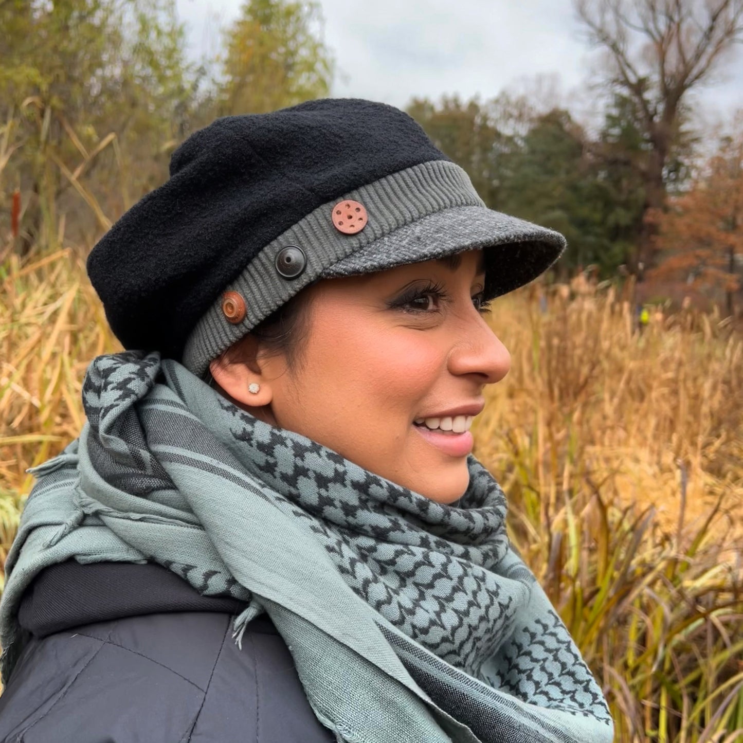 The Rowan Wool Bouclé Cap Medium Sage Band Grey Peak
