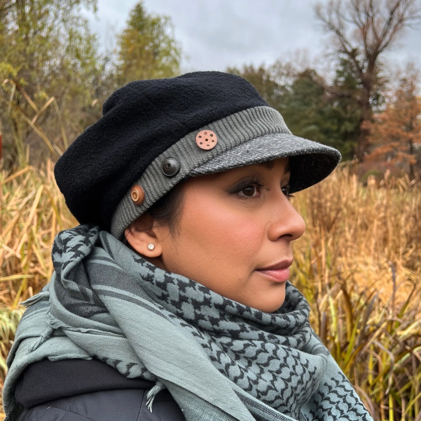 The Rowan Wool Bouclé Cap Medium Sage Band Grey Peak