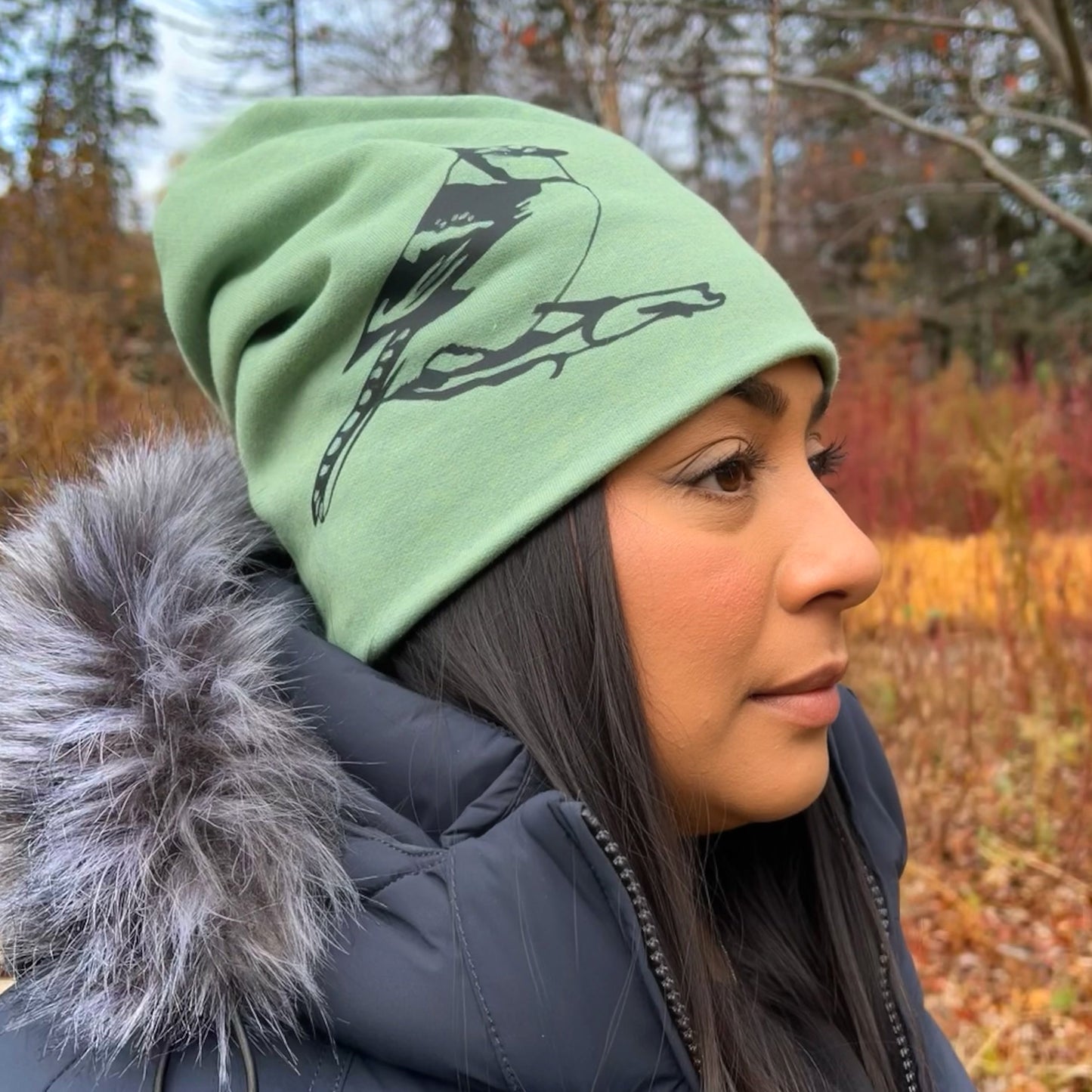 Blue Jay Slouchy Bird Toque Hat Heather Green