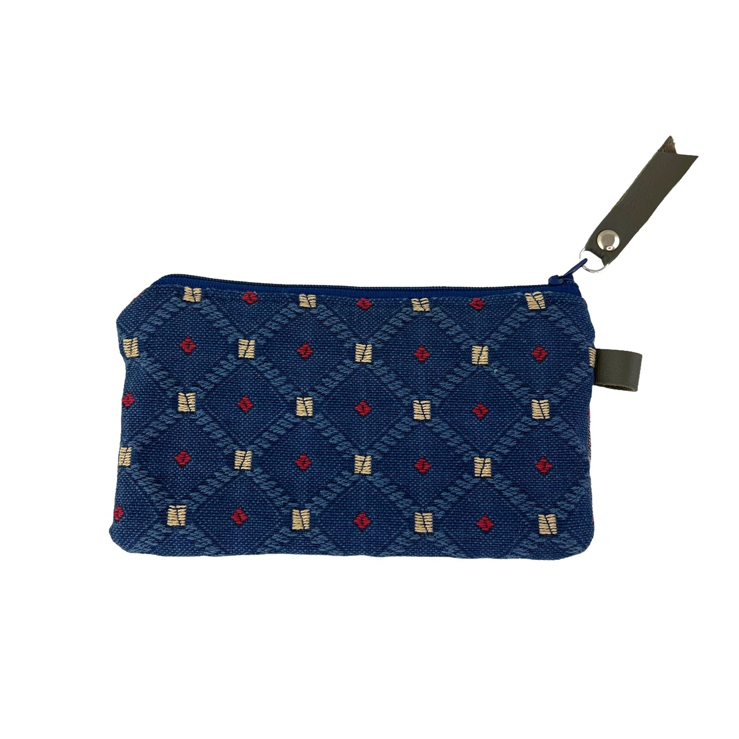 Blue Taupe Patchwork Tapestry Zipper Card Wallet