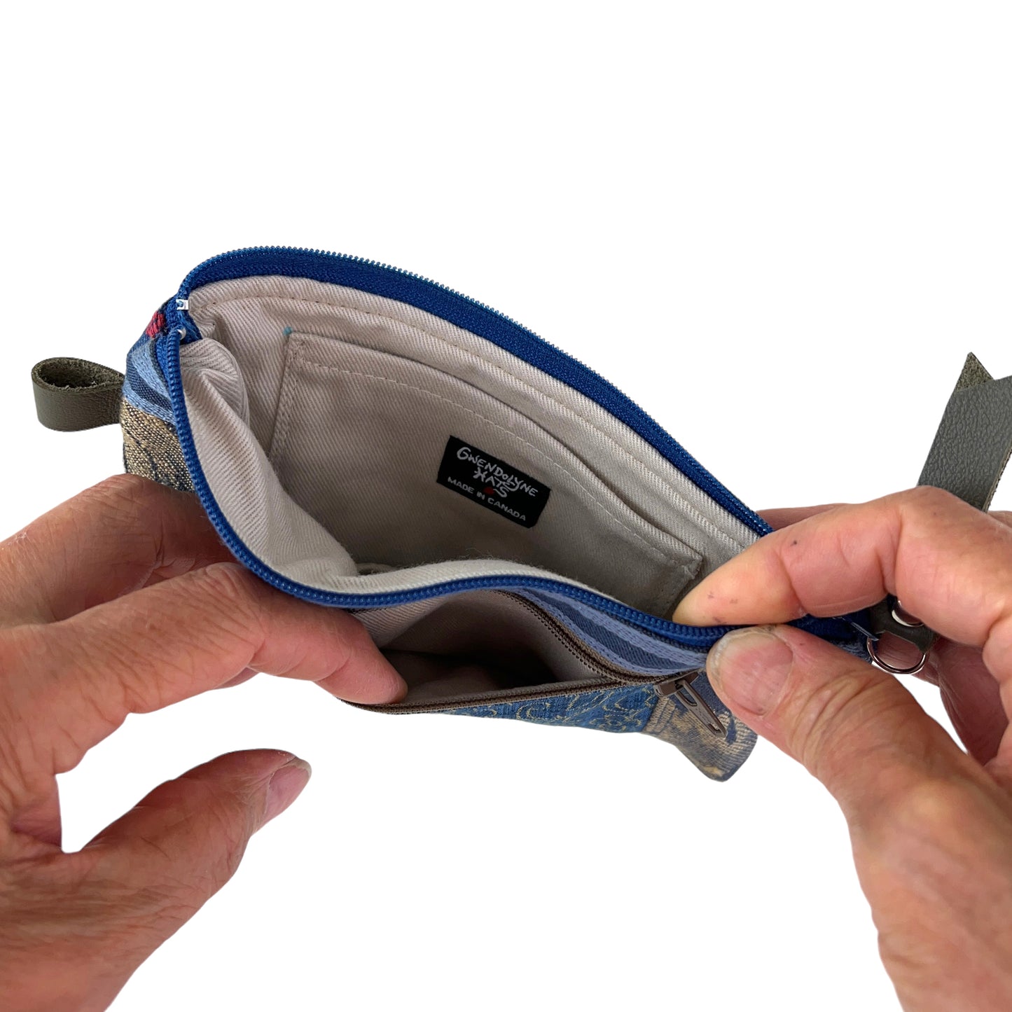 Blue Taupe Patchwork Tapestry Zipper Card Wallet