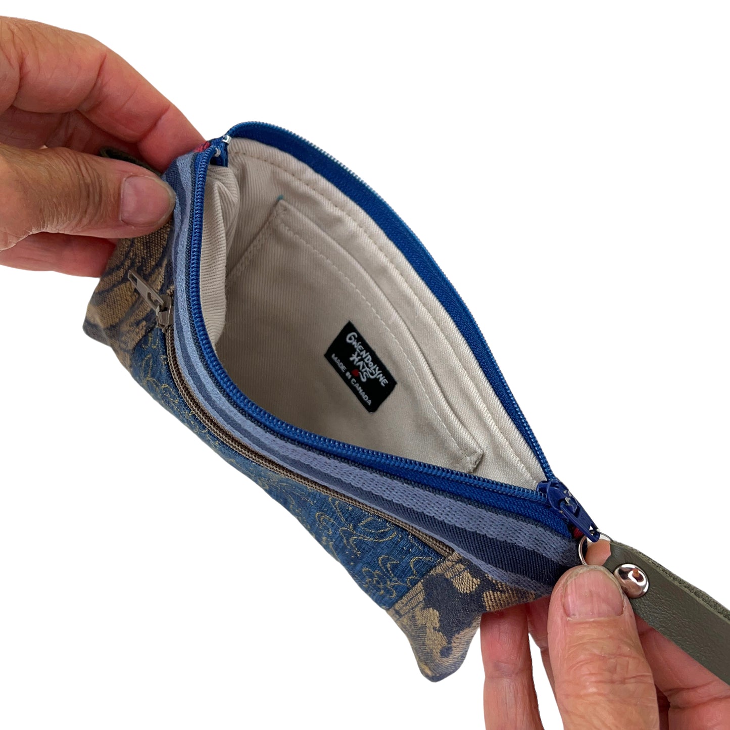 Blue Taupe Patchwork Tapestry Zipper Card Wallet