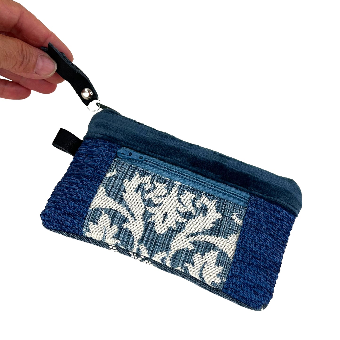 Blue White Patchwork Tapestry Zipper Card Wallet