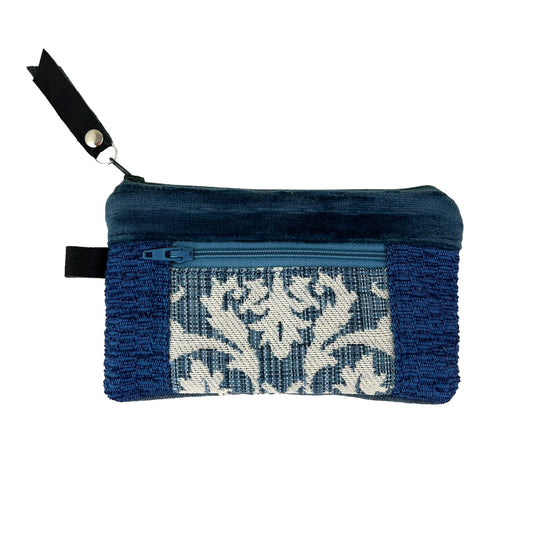 Blue White Patchwork Tapestry Zipper Card Wallet