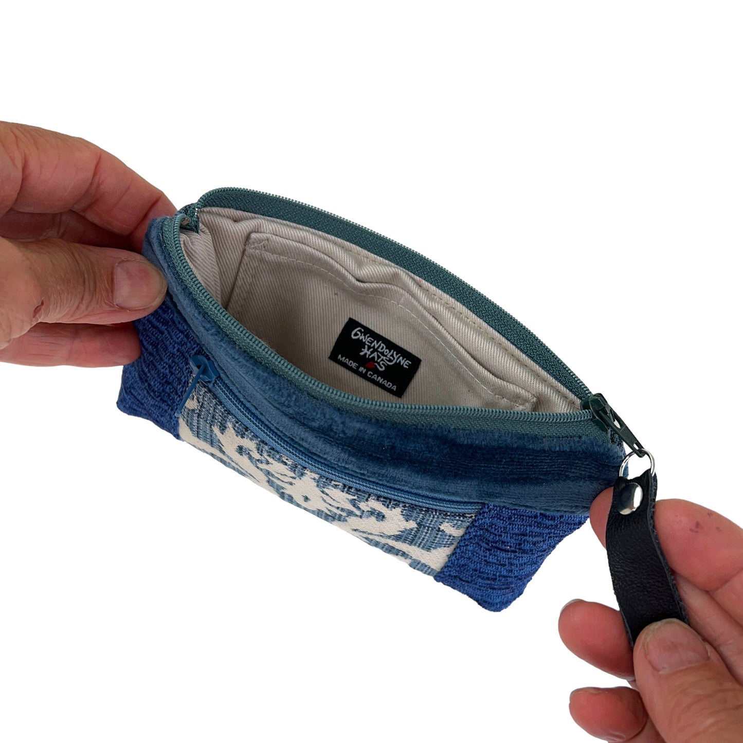 Blue White Patchwork Tapestry Zipper Card Wallet