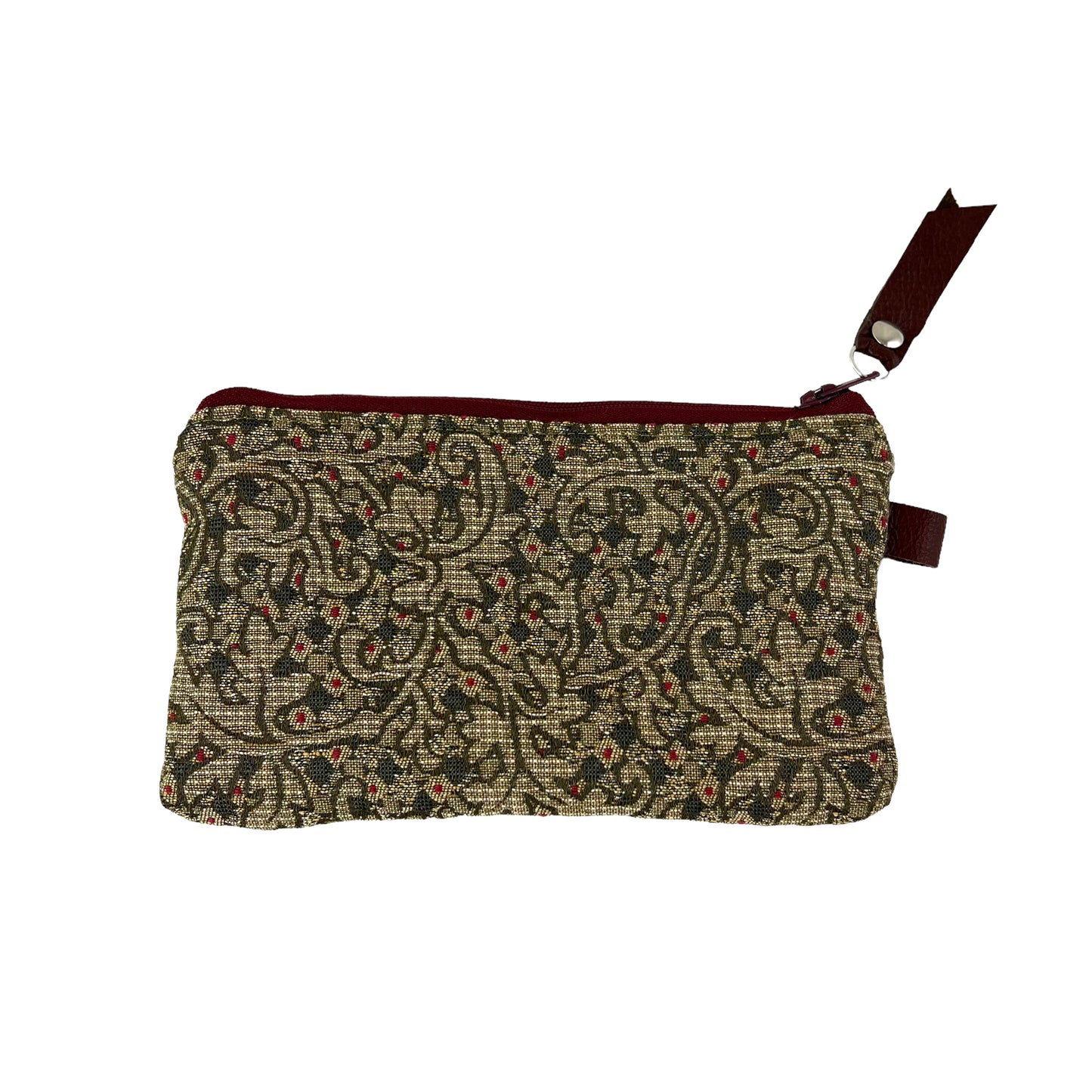 Brown Gold Green Patchwork Tapestry Zipper Card Wallet