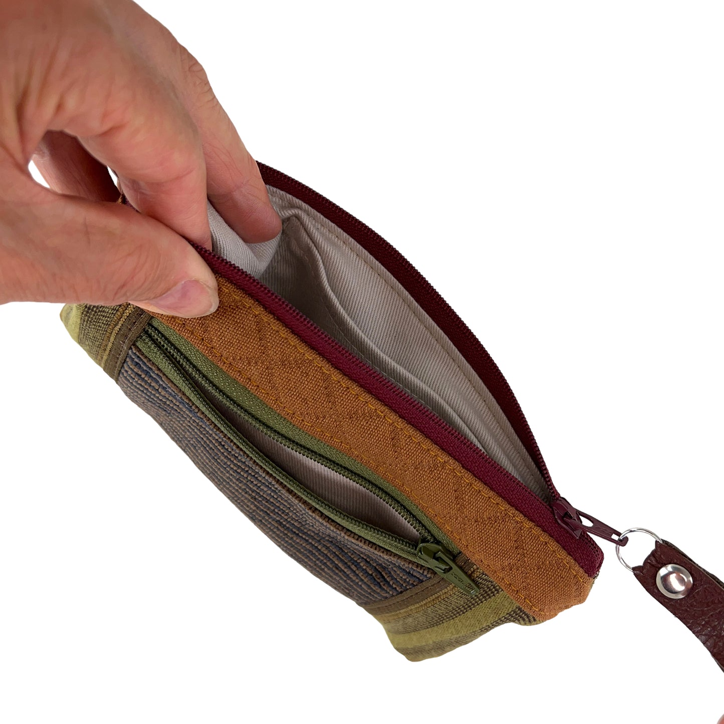 Brown Gold Green Patchwork Tapestry Zipper Card Wallet