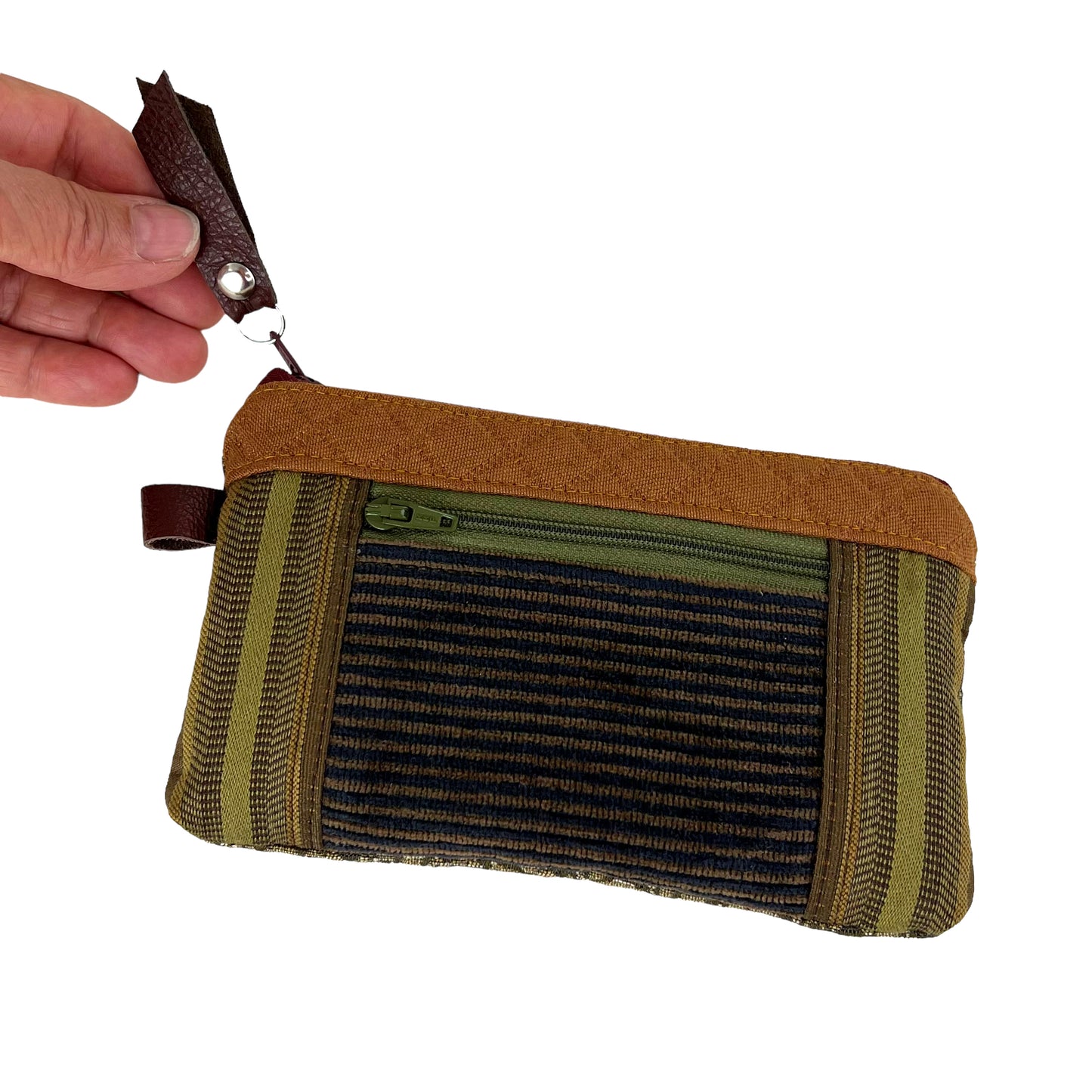 Brown Gold Green Patchwork Tapestry Zipper Card Wallet