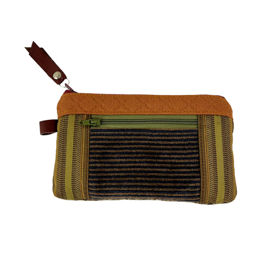 Brown Gold Green Patchwork Tapestry Zipper Card Wallet