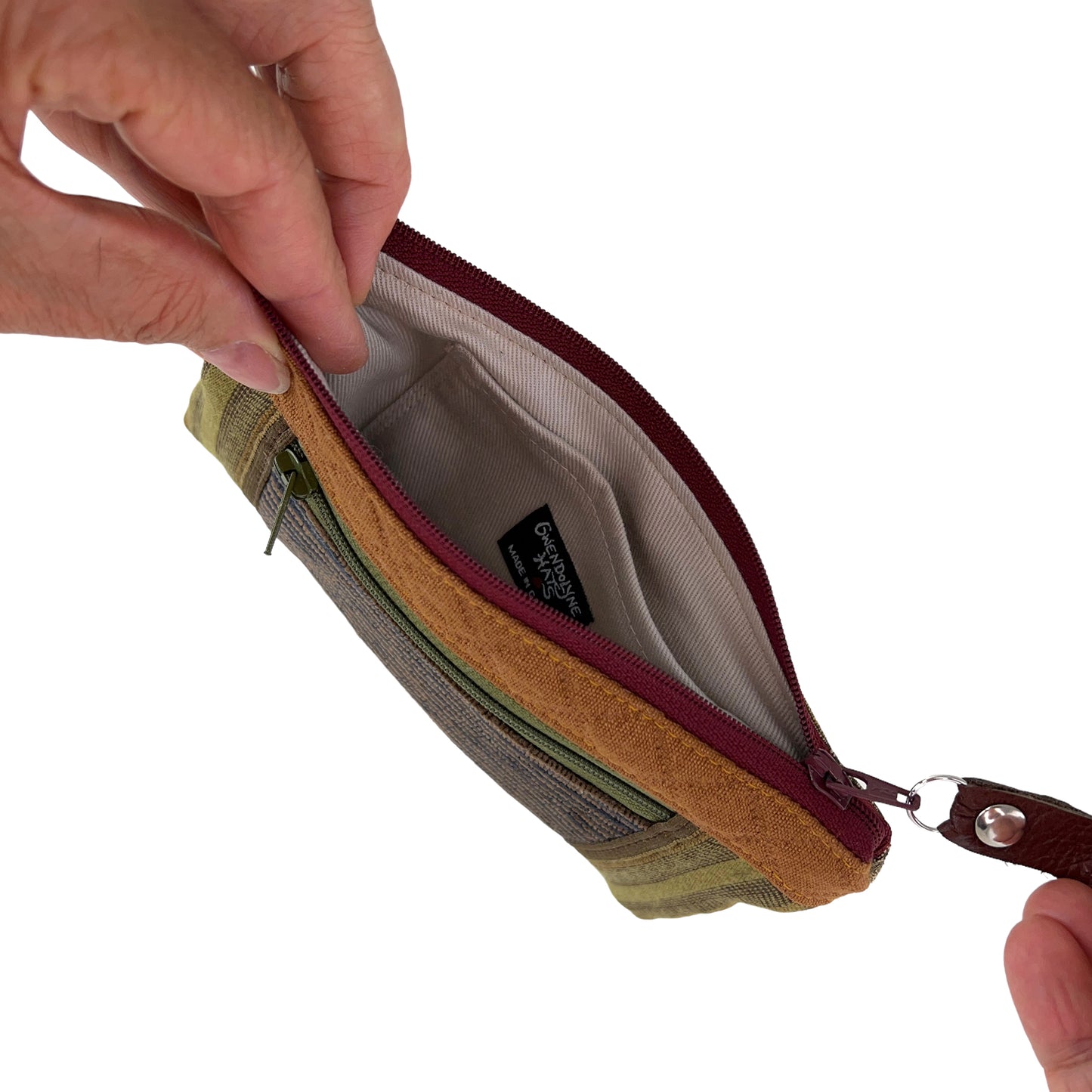 Brown Gold Green Patchwork Tapestry Zipper Card Wallet