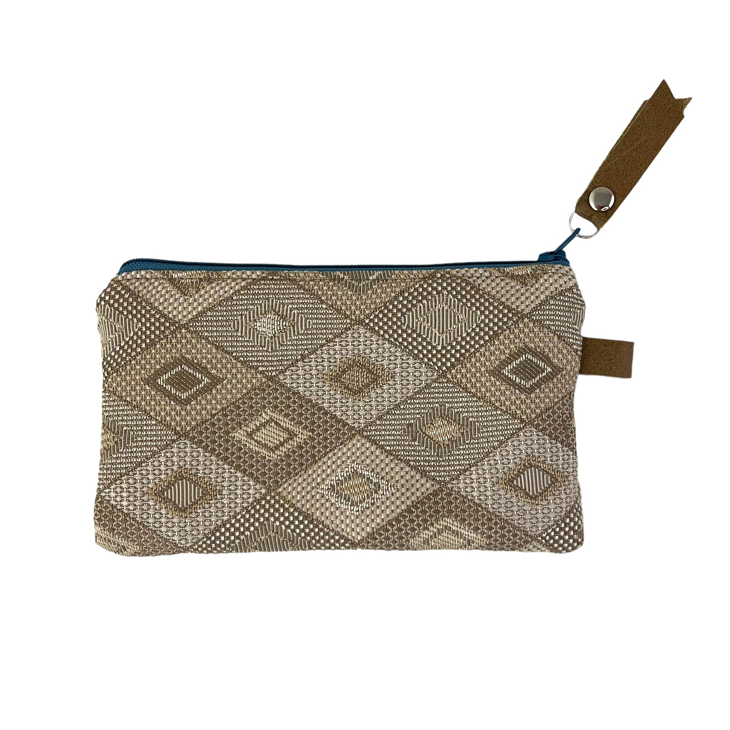 Beige White Blue Patchwork Tapestry Zipper Card Wallet