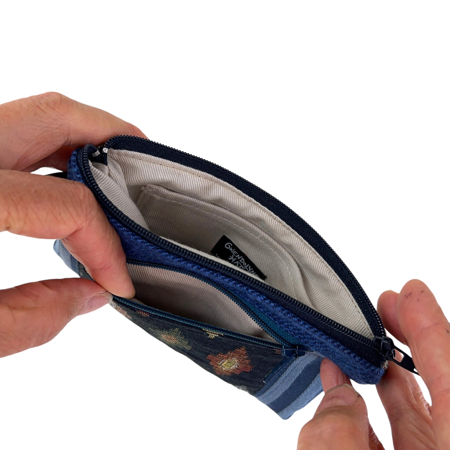Blue Patchwork Tapestry Zipper Card Wallet