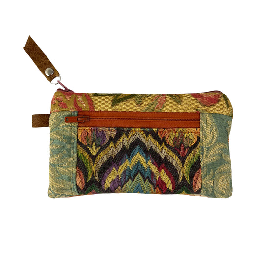 Green Yellow Orange Patchwork Tapestry Zipper Card Wallet
