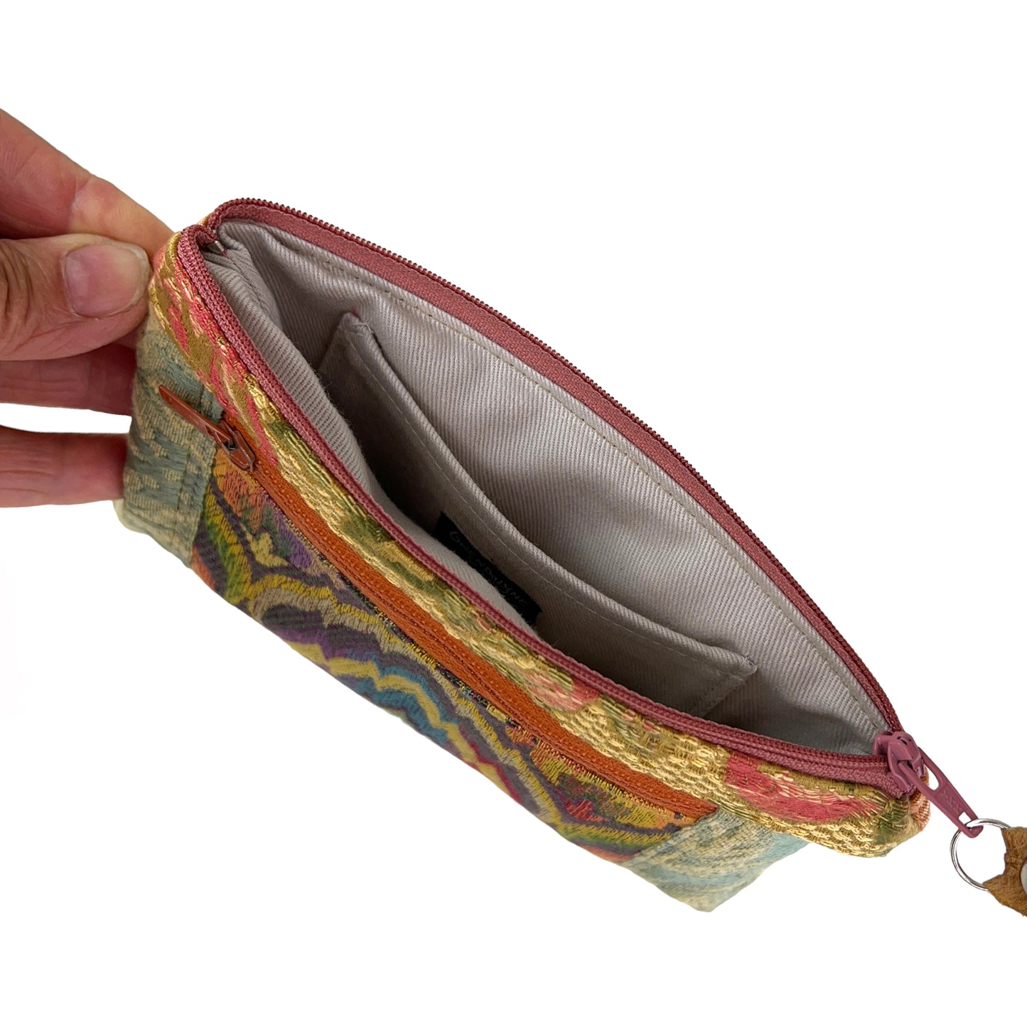 Green Yellow Orange Patchwork Tapestry Zipper Card Wallet