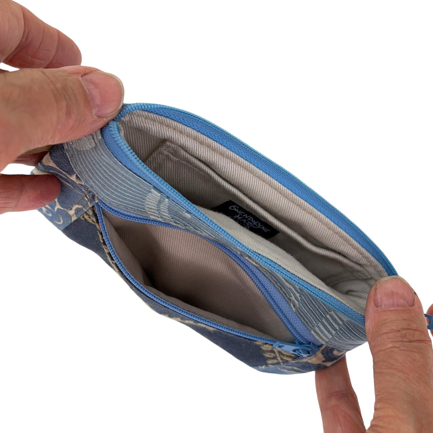 Blue Patchwork Zipper Card Tapestry Wallet