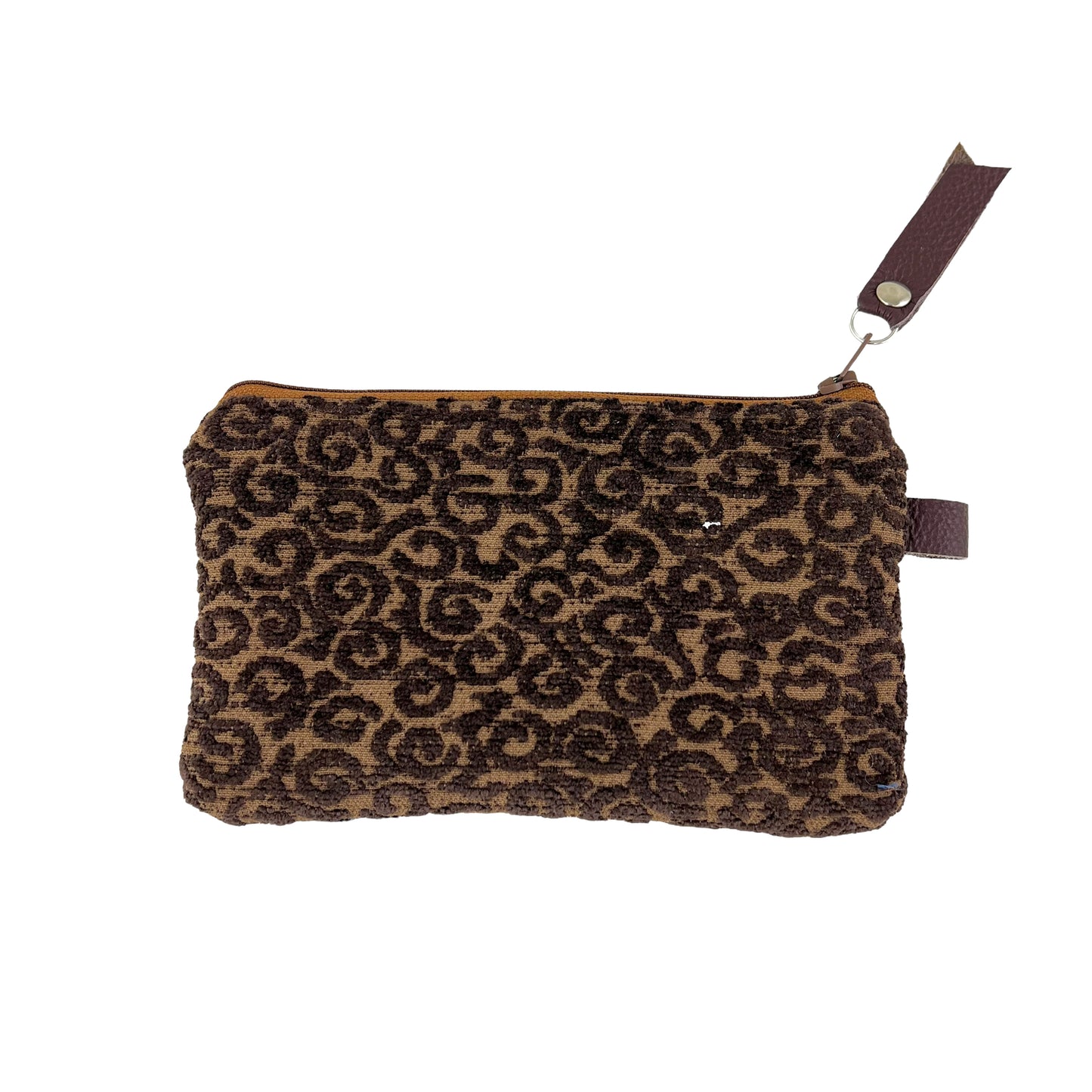 Rust Brown Patchwork Tapestry Zipper Card Wallet