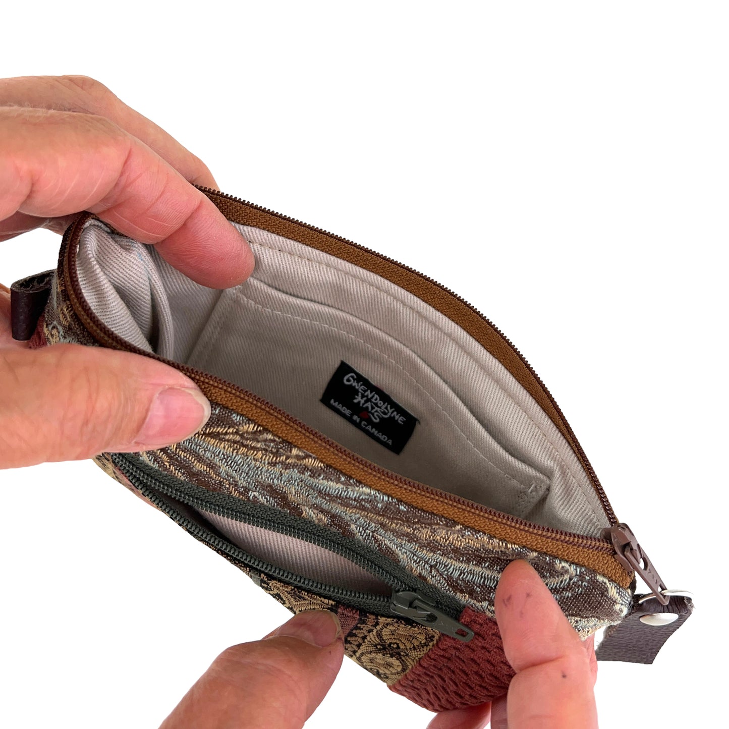 Rust Brown Patchwork Tapestry Zipper Card Wallet