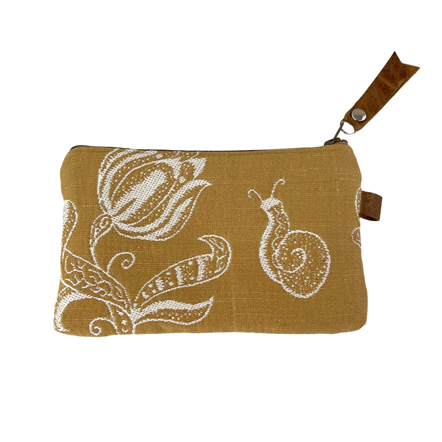 Ivory Beige Gold Patchwork Tapestry Zipper Card Wallet