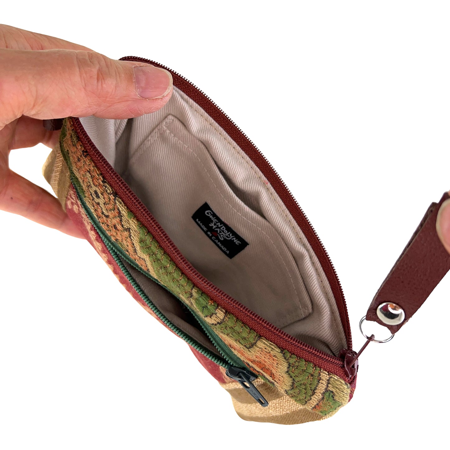 Red Gold Green Patchwork Tapestry Zipper Card Wallet
