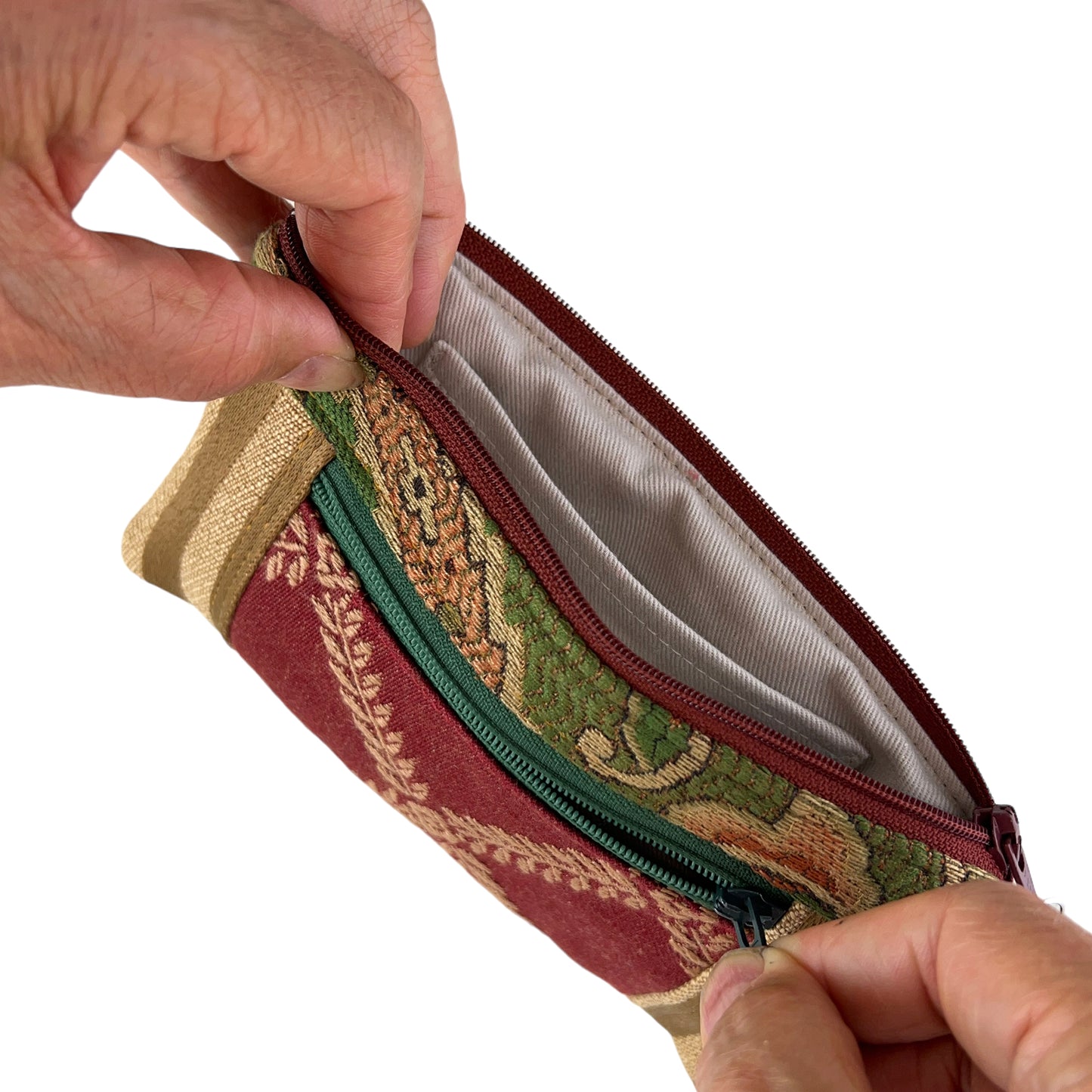 Red Gold Green Patchwork Tapestry Zipper Card Wallet