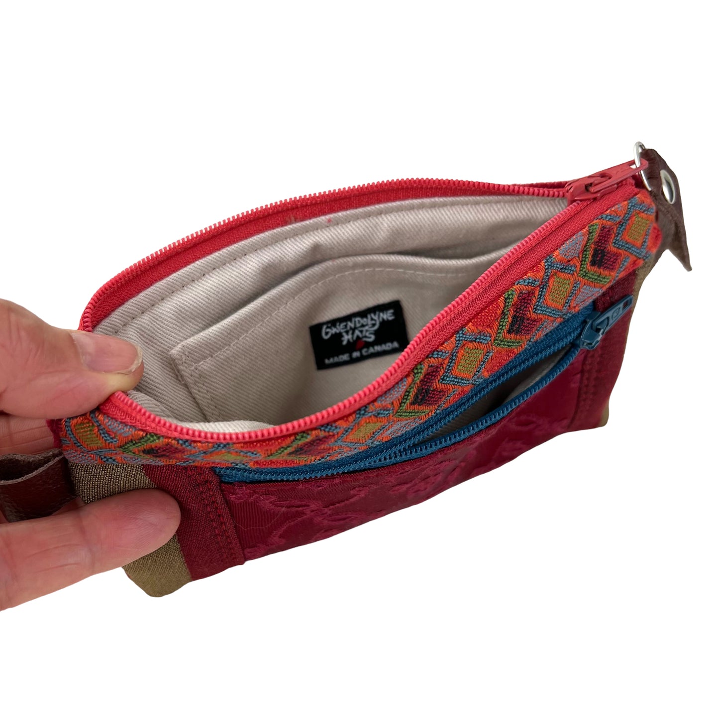 Red Orange Teal Patchwork Tapestry Zipper Card Wallet