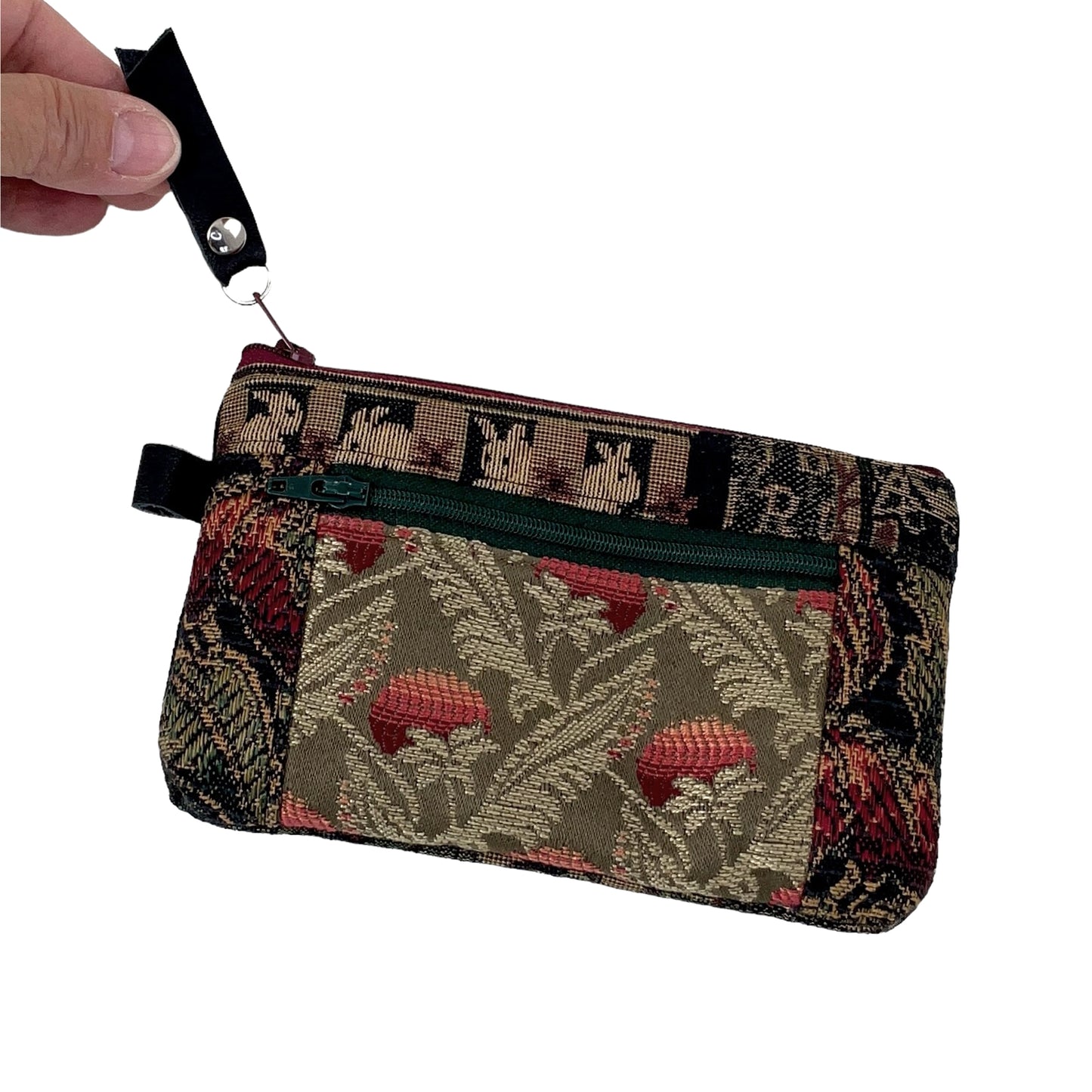Green Black Patchwork Tapestry Zipper Card Wallet