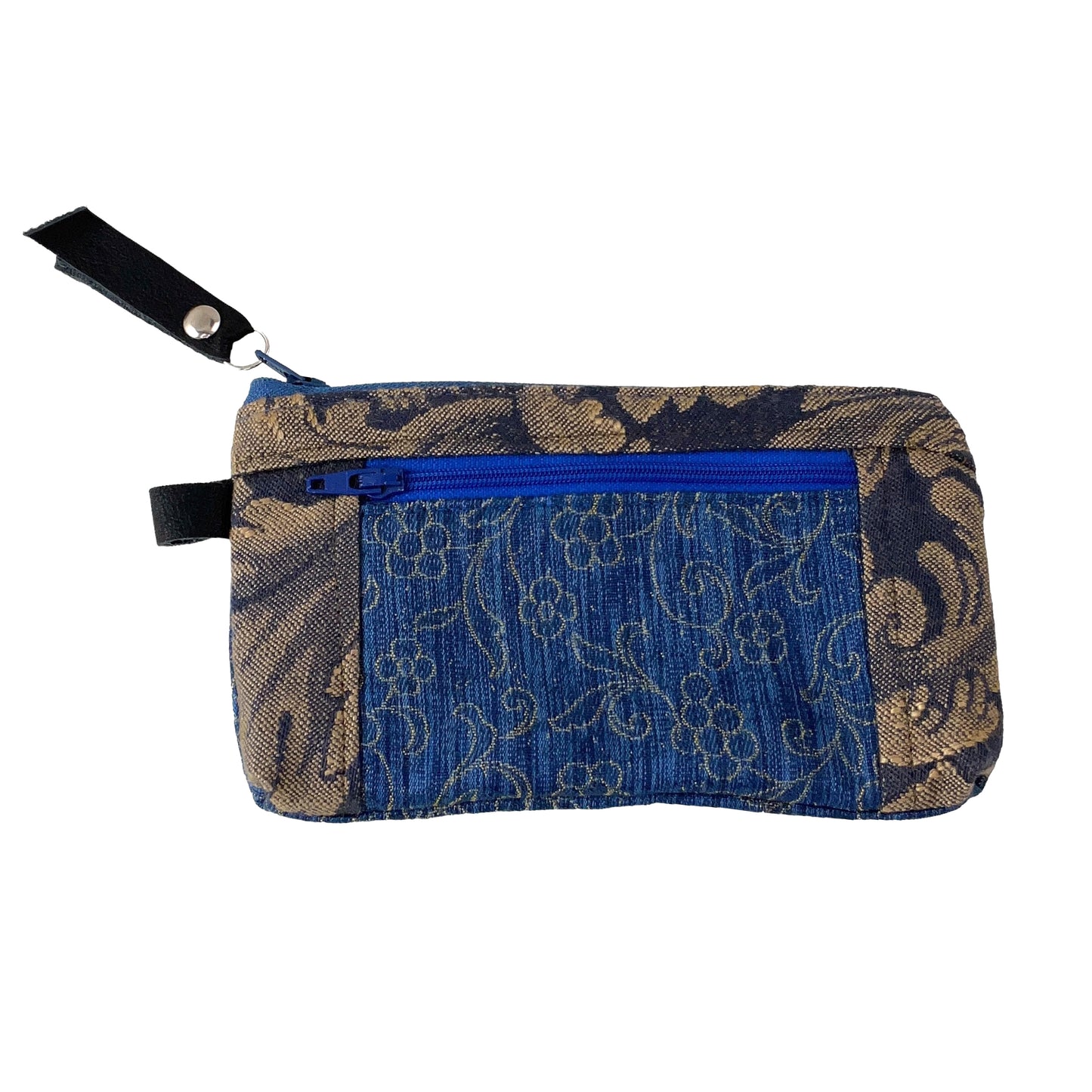 Blue Taupe Patchwork Tapestry Zipper Card Wallet