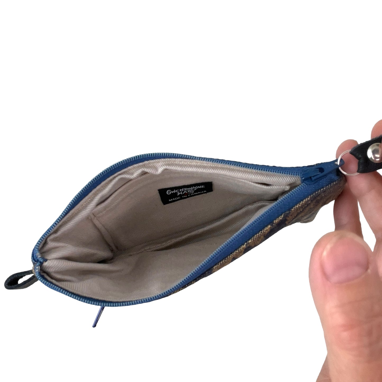Blue Taupe Patchwork Tapestry Zipper Card Wallet