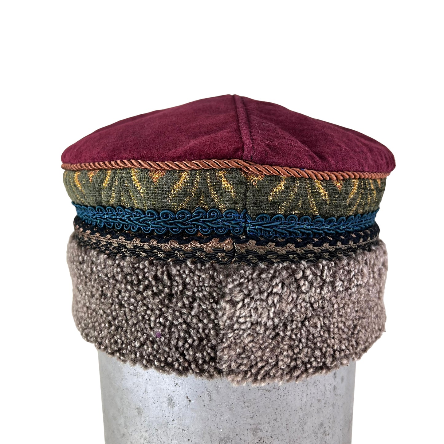 Tibetan Pillbox Hat Wine Green Large