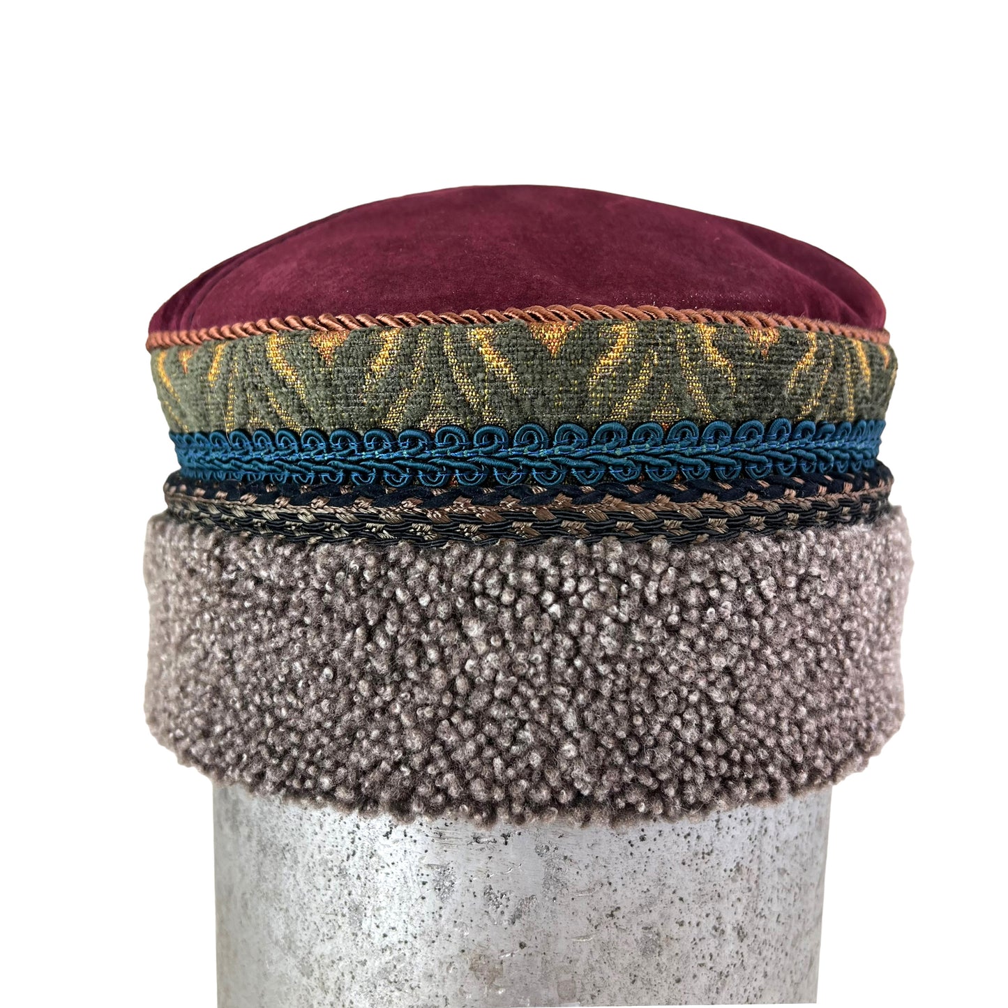 Tibetan Pillbox Hat Wine Green Large