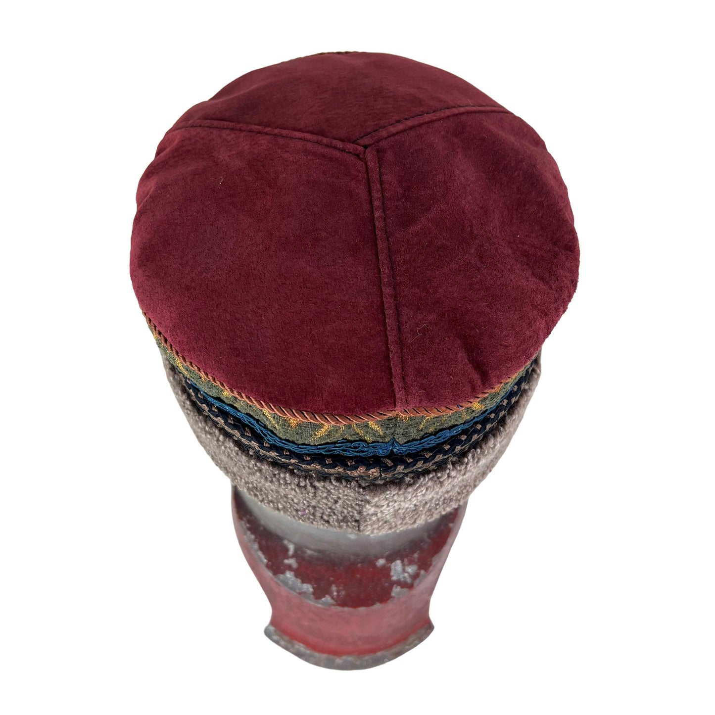 Tibetan Pillbox Hat Wine Green Large